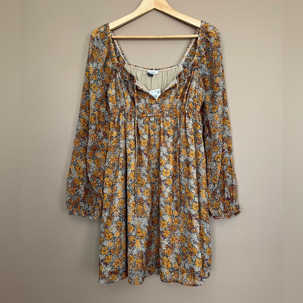 {American Eagle} Long Sleeve Chiffon Floral Babydoll Mini Dress - Medium - NWT - Picture 2 of 11